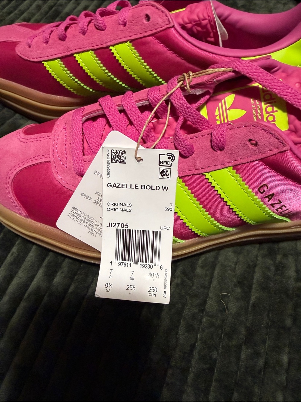 adidas Gazelle Bold W Pink with Neon Yellow Stripes